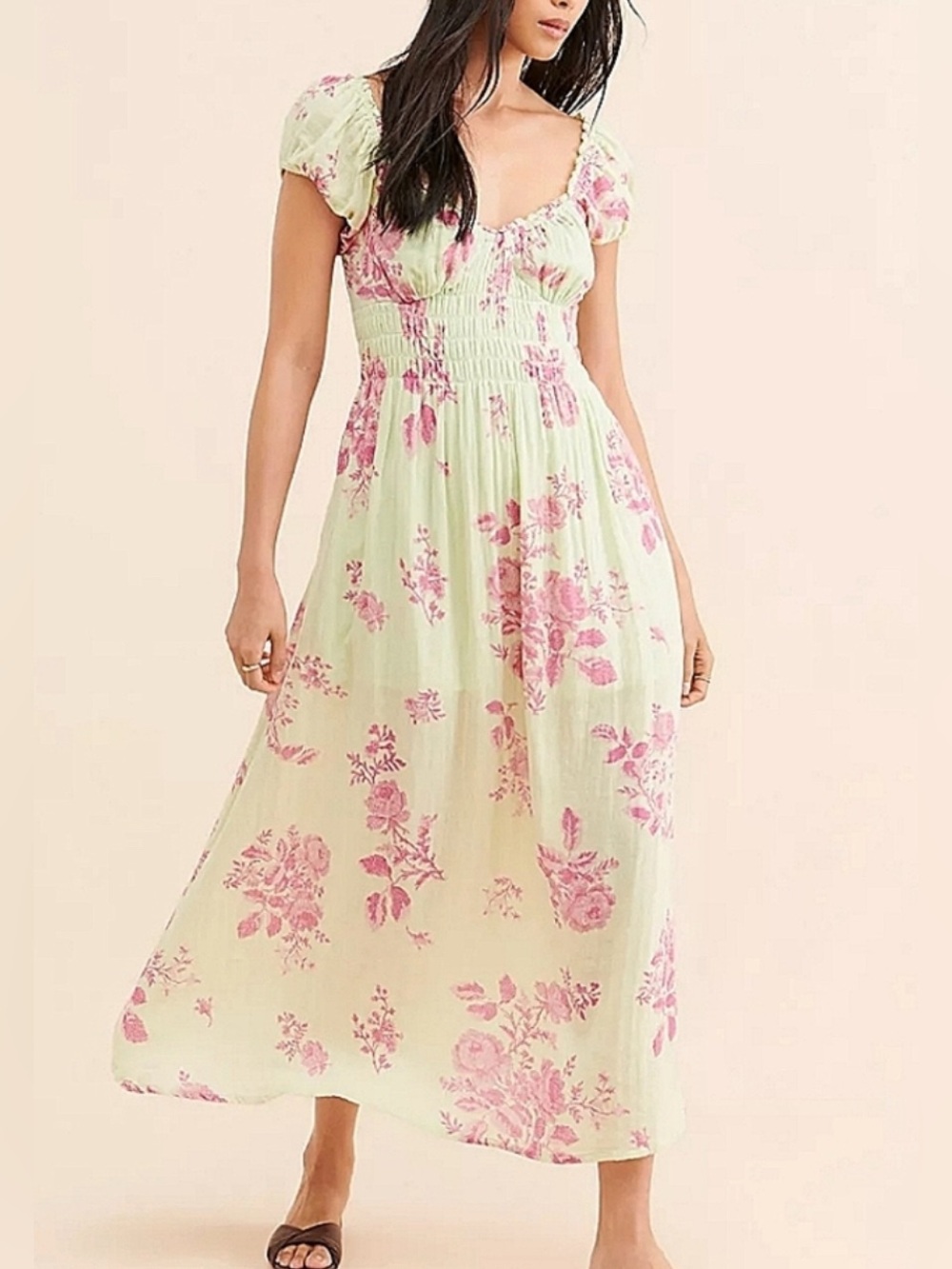 FREE PEOPLE Forget Me Not Cotton Gauze Floral Midi Dress NEW